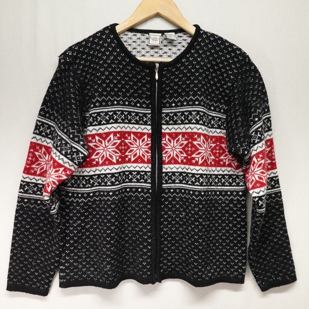 VTG Boundary Waters Cardigan Sweater Womens M Fair Isle Snowflake Christmas Zip